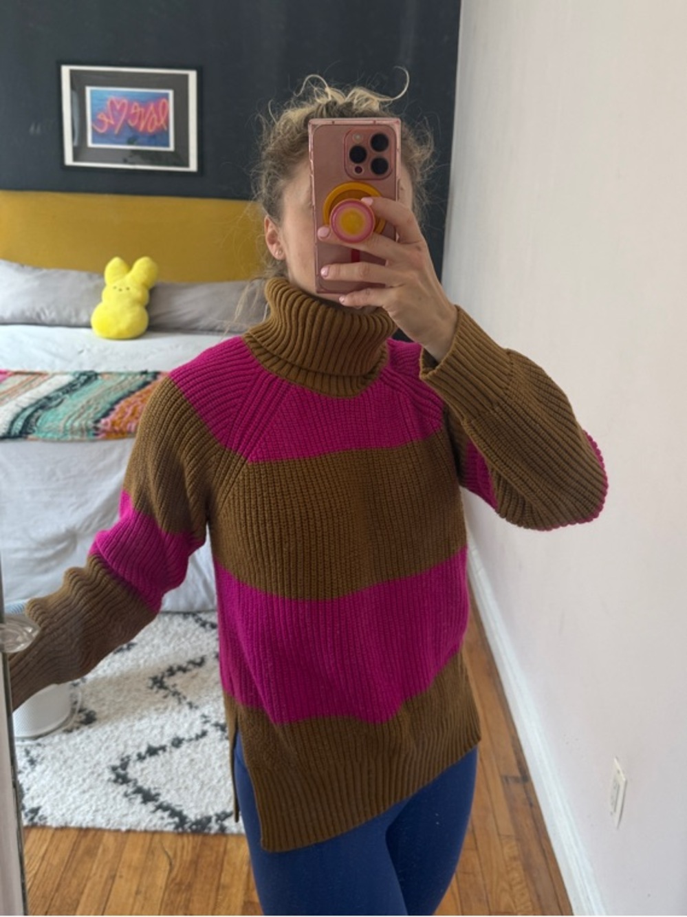 •Chunky Turtleneck Sweater in Pink and Brown•